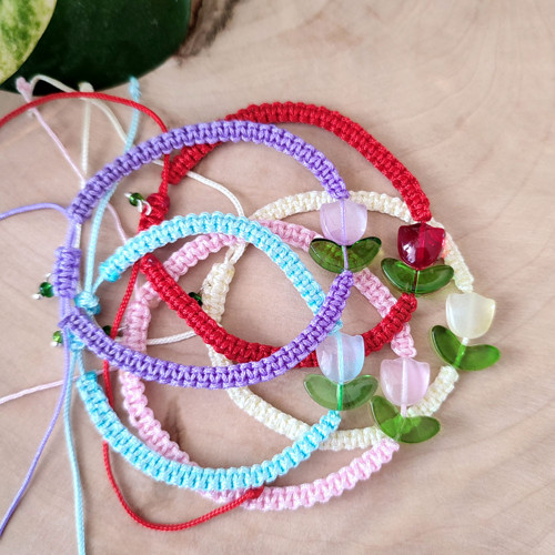 Shamballa náramek s tulipánem - růžový