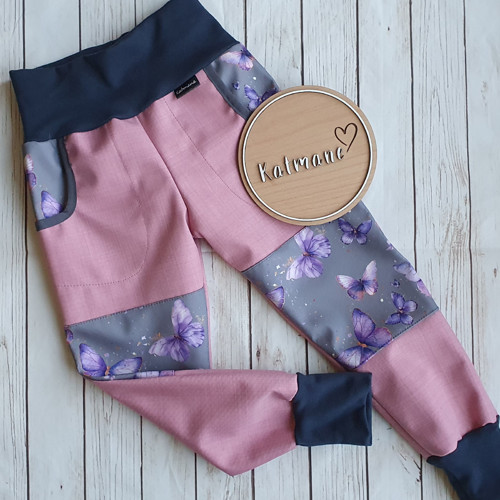 Jarní/podzimní softshell kalhoty starorůžová/motýl