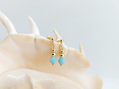 "MEA" náušnice GF 5% zlata 14Kt larimar AAA
