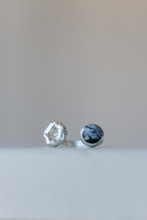 Prsten “Kosmos” - obsidián, Ag 925/1000