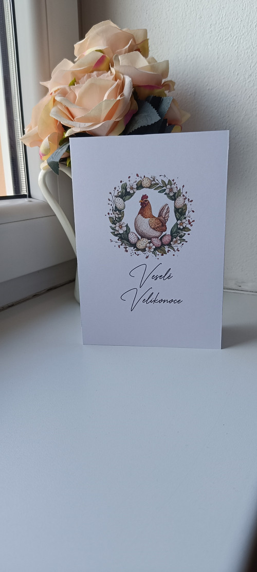 Velikonoční přání ,,Slepička s věncem"