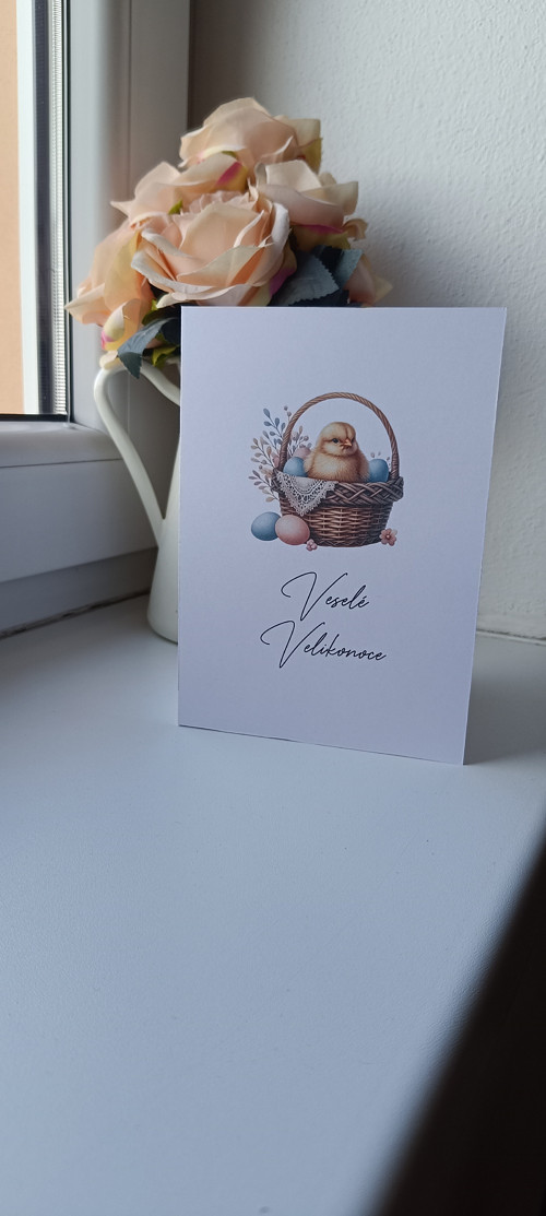 Velikonoční přání ,,Kuřátko v košíčku"