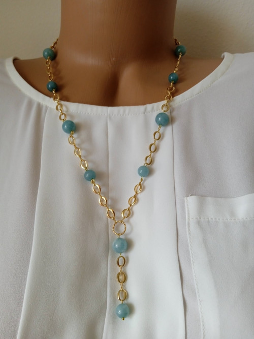 Minerální náhrdelník , chalcedon, hypoalergeni