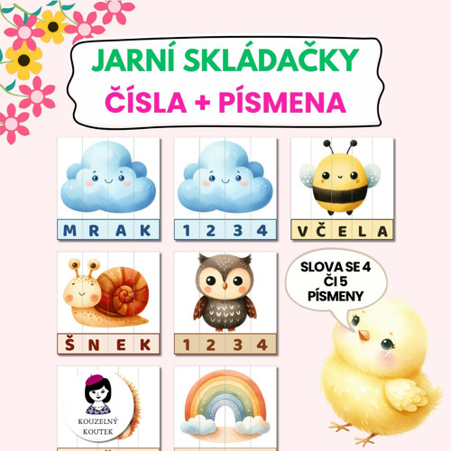 Skládačka s jarními motivy, čísla a písmena