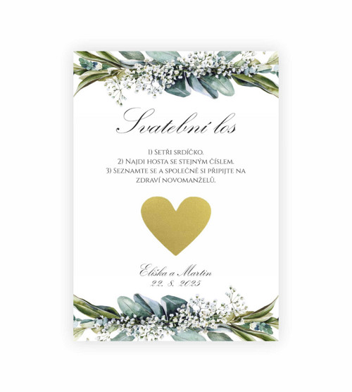 Svatební stírací los Šater a Eucalyptus