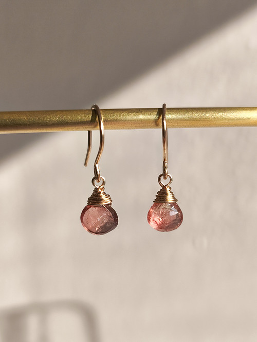Náušnice z růžového turmalínu, 14k gold filled