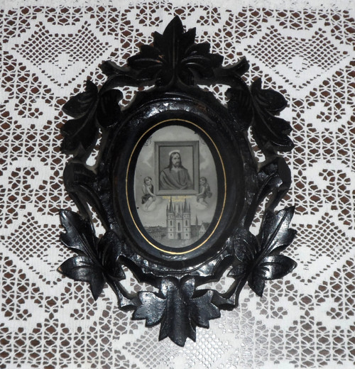 Starožitný OBRÁZEK vyřezávaný, sv Salvator Chrudim
