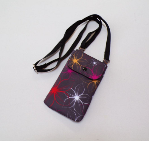 Kabelka / pouzdro na mobil crossbody - šedá květy