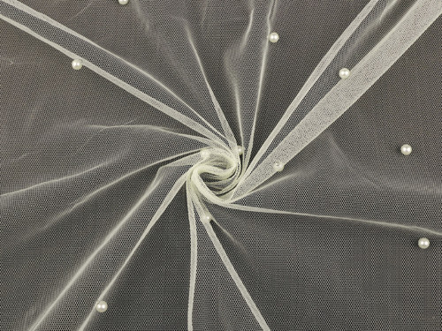 Tyl s perlami šíře 160x30 cm - krémová
