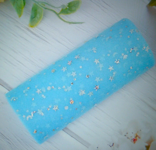 Dekorační tyl šíře 15 cm (1m) - modrá
