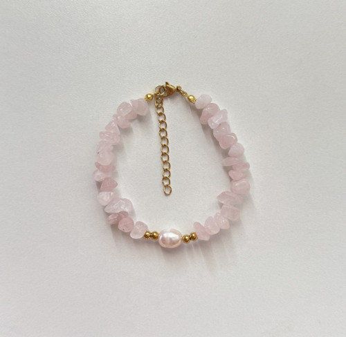 Rose Quartz Bracelet | Freshwater Pearl