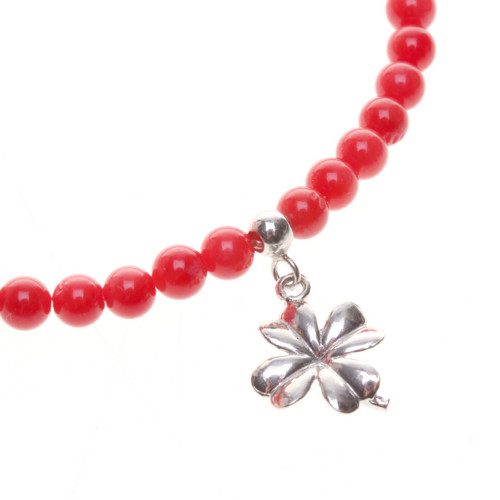 Korálový červený náramek pro štěstí, 18cm, Ag 925