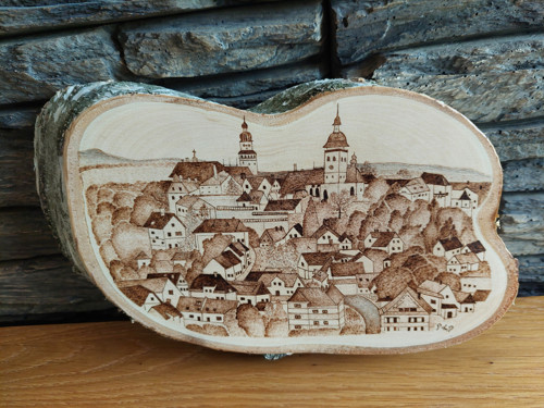 Ručně vypalovaný dřevěný obraz - Nové Město n. M.