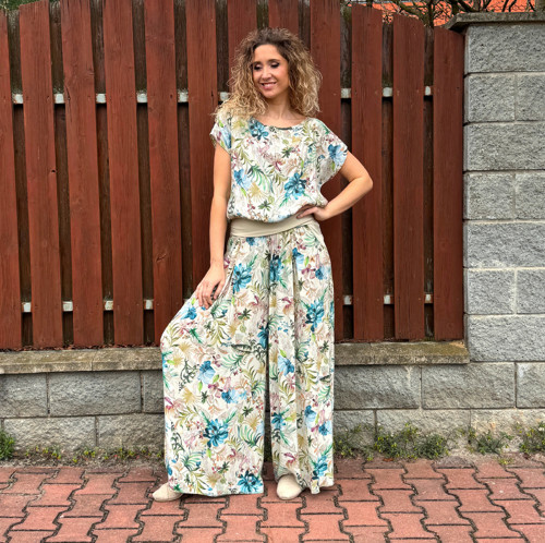 Kalhotová sukně dlouhá smetanové květy