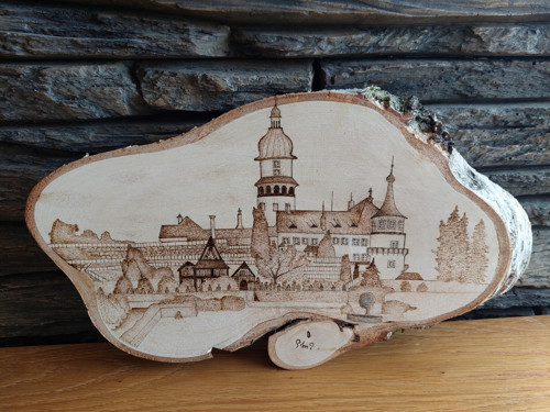 Ručně vypalovaný dřevěný obraz - Zámek