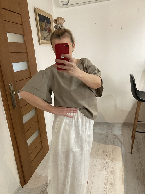 ĽAN-ový TOP/Blúza s krátkym rukávom / SAND/