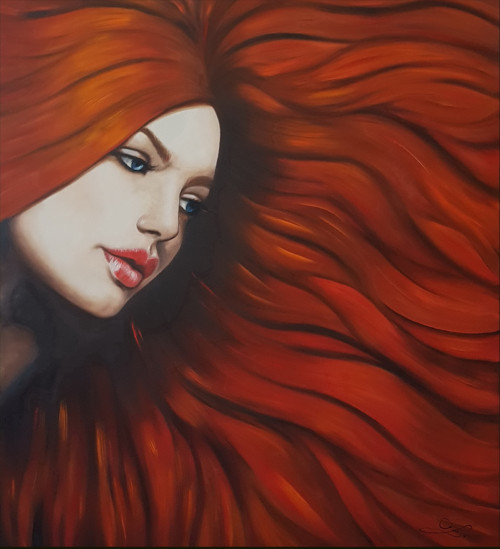 Snová zrzka - 100x90cm - olej na plátně