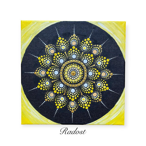 Malovaná tečkovaná mandala - Radost