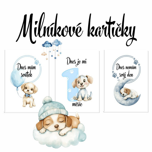 Milníkové kartičky - roztomilý pejsci
