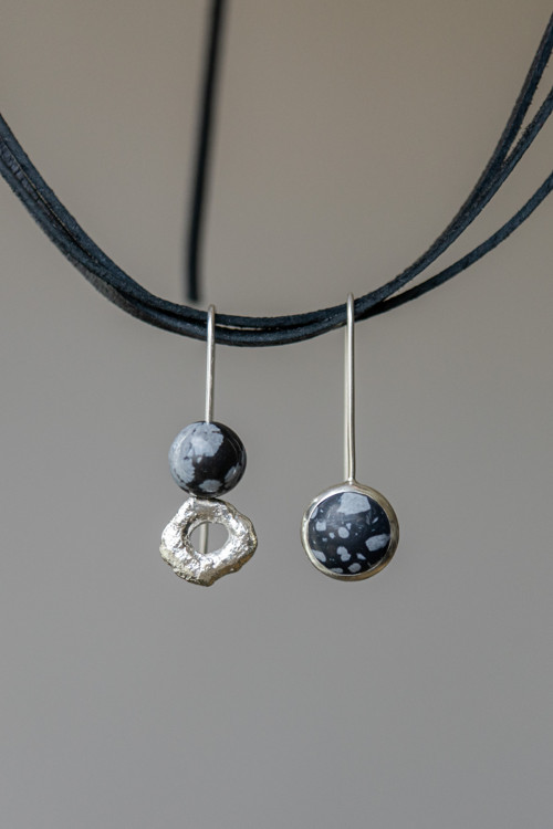 Náušnice “Kosmos” - obsidián, Ag 925/1000