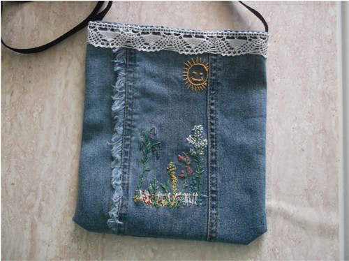 Džínové žebradlo-kabelinka crossbody 21x19 cm