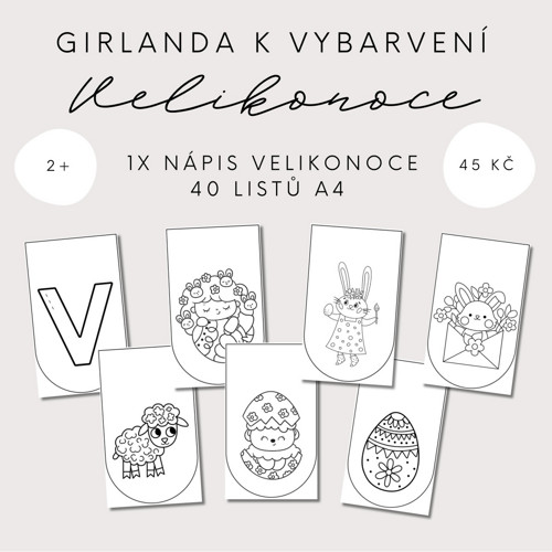 Girlanda k vybarvení - Velikonoce (PDF - tisk)