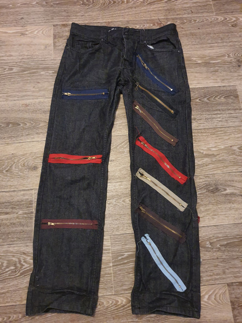 Kalhoty se zipy, alternativní/punk styl (Vzor 33)