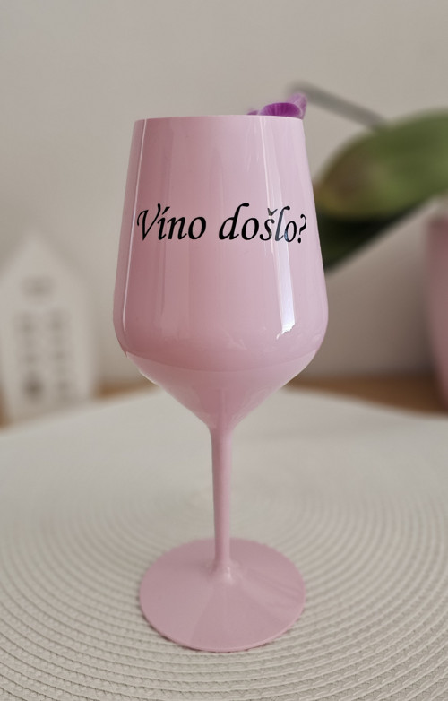 Starorůžová plastová sklenička Víno došlo?