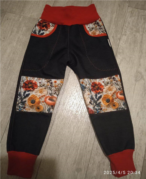 Jarní softshellove kalhoty - vyšívaná louka 104