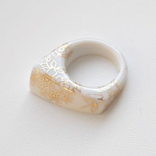 Porcelánový prsten - zlaté květy, gold