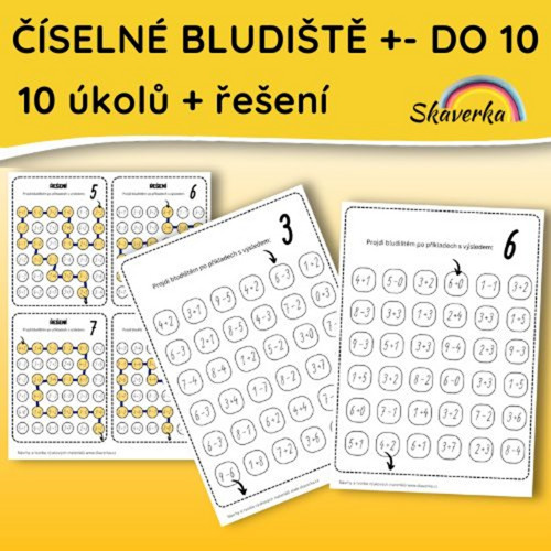 Číselné bludiště – Sčítání a odčítání do 10 (pdf)