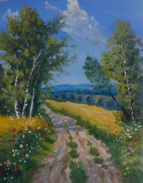 Letní krajinka olej 50x40 cm