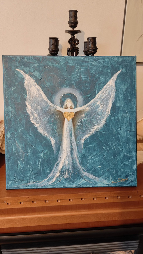 Anděl Olej na plátně + zlatá barva 40x40cm