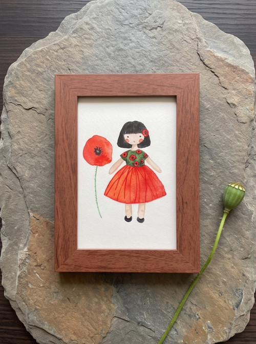 Originál akvarel - Maková panenka - 10x15 cm