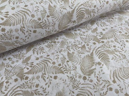Metráž - béžové kytičky na bílé - šíře 140cm