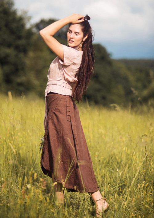 Lněná zavinovací halenka Pudrová
