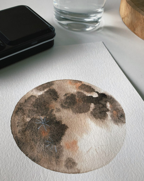 Mesiac - akvarel, originál, A5