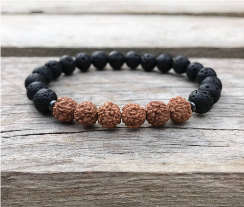 Náramok - láva, rudraksha