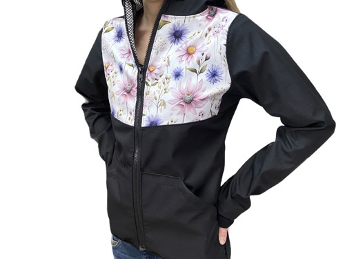 Softshell bunda DÁMSKÁ JARNÍ černá Kvítky — foto 1