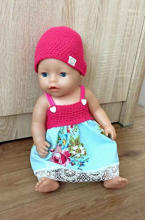 Set šaty a háčkovaná čepička pro baby born 43 cm