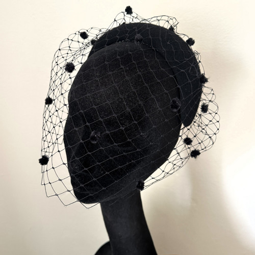 Fascinátor Headband Plstěný Závoj Černý Puntík