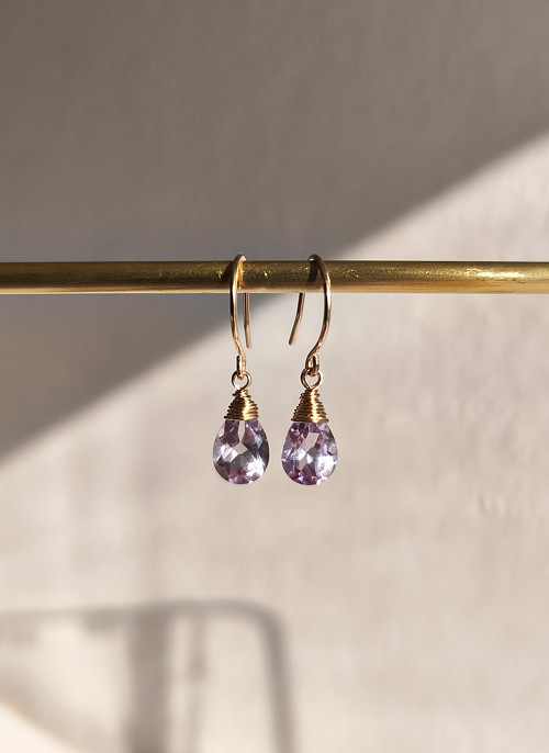 Náušnice z broušeného ametystu - 14k gold filled