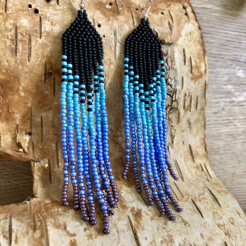Dlouhé Šité Boho Náušnice - Do Modra — foto 1