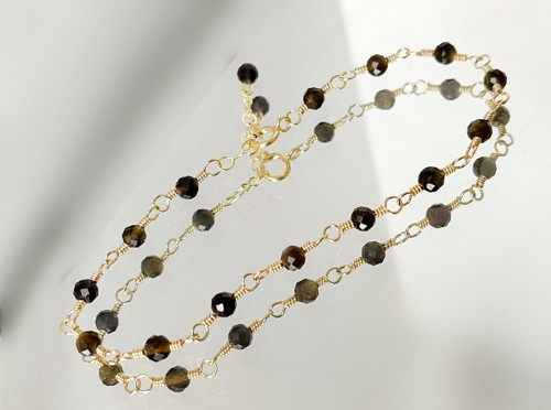 "OLA" náramek 5% zlata 14Kt zlatý obsidián AA