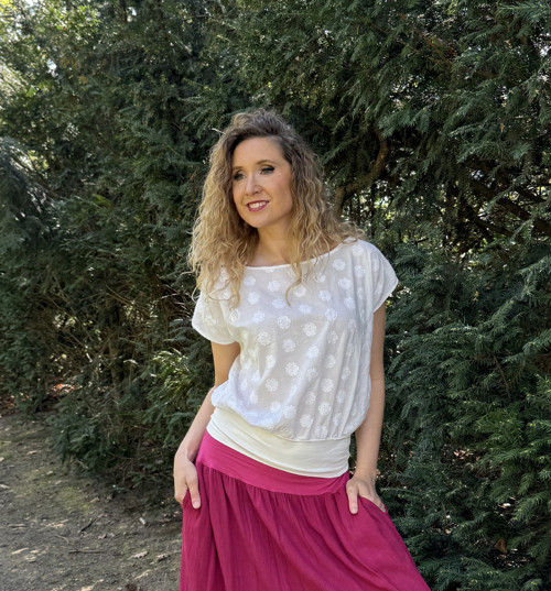 Volný top s pasem bílá madeira květ