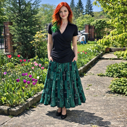 Patchworková volánová sukně Green lady