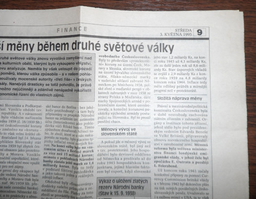 NOVINY, Rozvrat naší měny během války, 1995