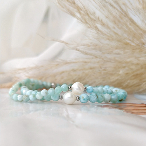 Minerální náramek / larimar + perla/ 0,32