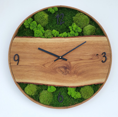 Dubové hodiny doplněné mechem, 50 cm
