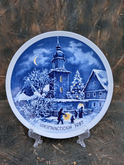 Retro porcelán. talíř, Weihnachten 1987, kobalt.